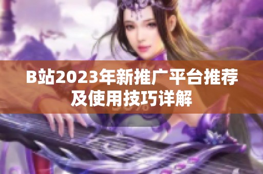 B站2023年新推广平台推荐及使用技巧详解